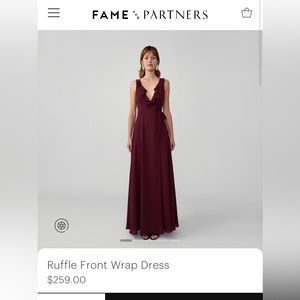 Fame and Partners wrap front tie burgundy gown